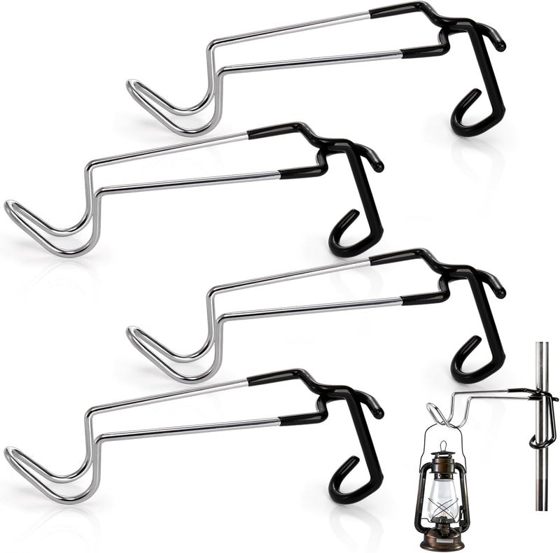 Tlence 4 Pack Camping Lantern Hook Hangers, 10" Outdoor Lamp Hanger Stand, Stainless Steel Non-Slip Tent Light Pole Hook, Portable Water Bottle Holder Bracket for Camping Hunting Fishing Hiking - Image 1